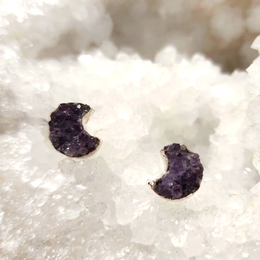 Amethyst Moon Earings Silver Plated